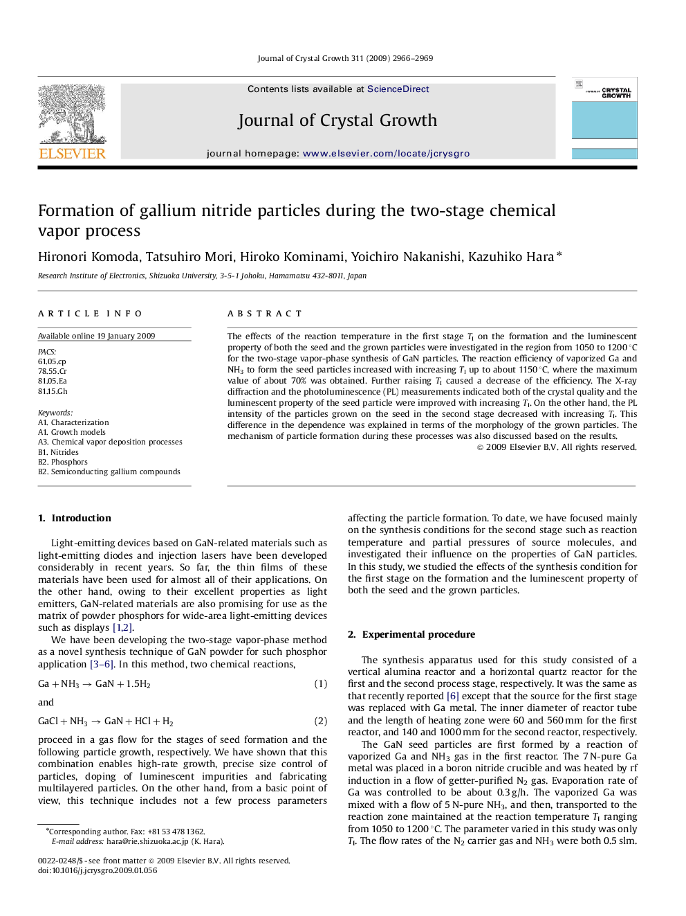 Formation of gallium nitride particles during the two-stage chemical vapor process