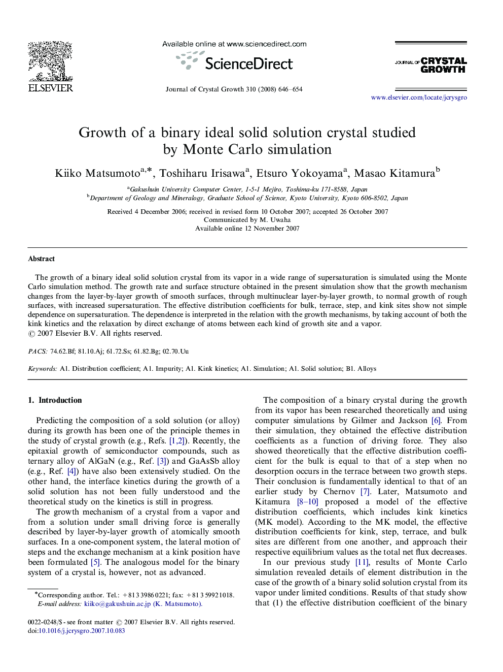 Growth of a binary ideal solid solution crystal studied by Monte Carlo simulation