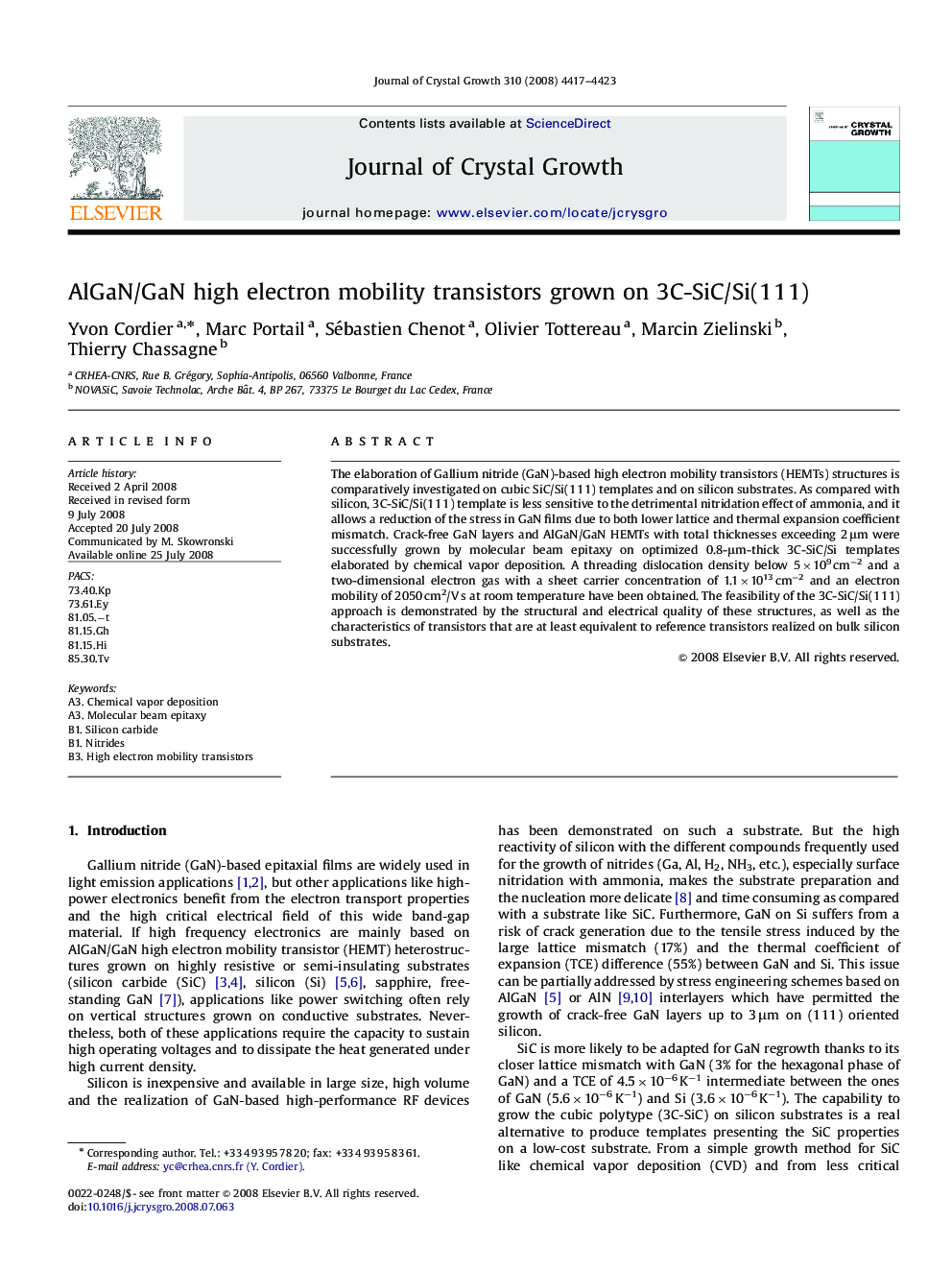 AlGaN/GaN high electron mobility transistors grown on 3C-SiC/Si(1Â 1Â 1)