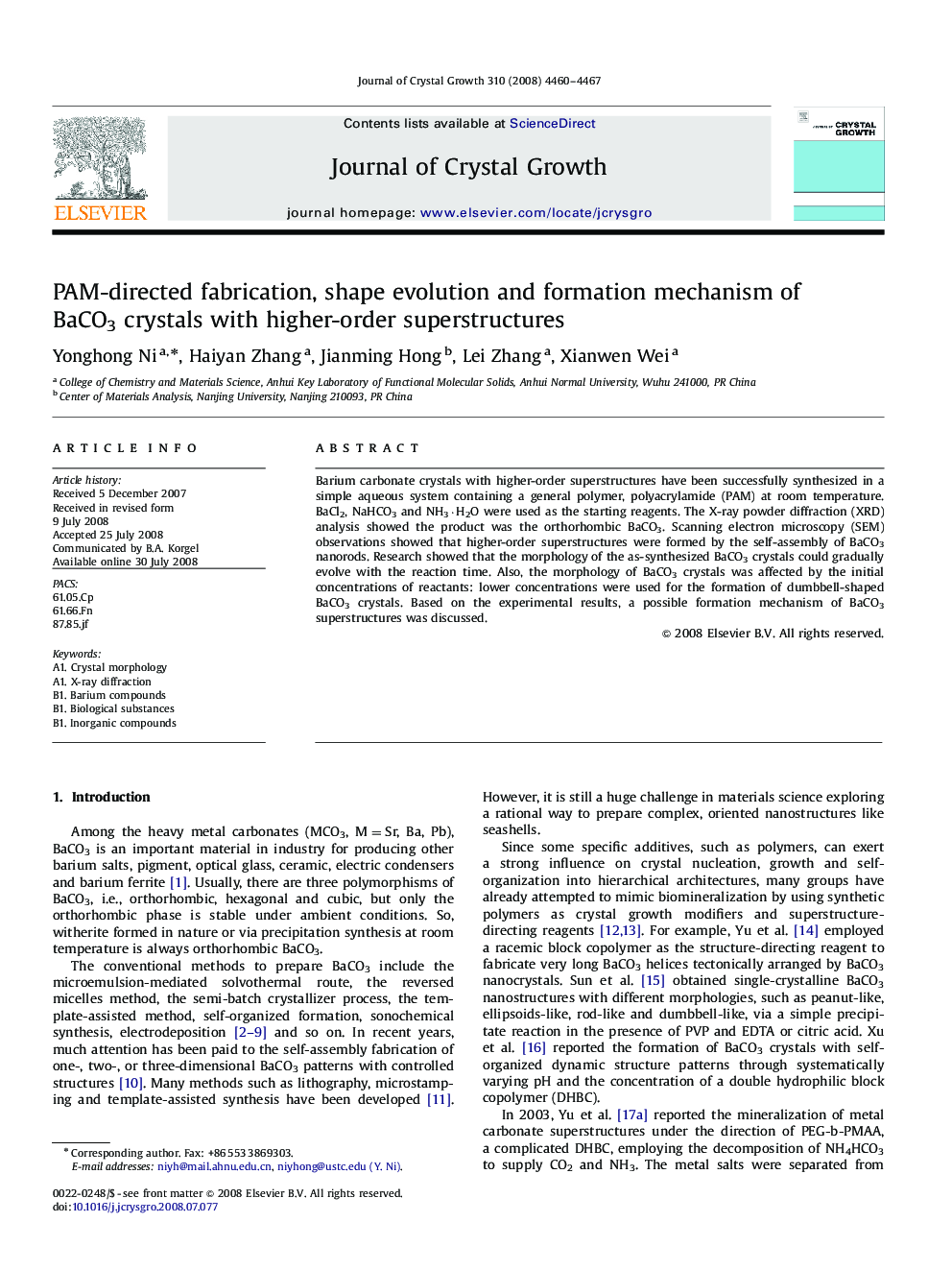 PAM-directed fabrication, shape evolution and formation mechanism of BaCO3 crystals with higher-order superstructures