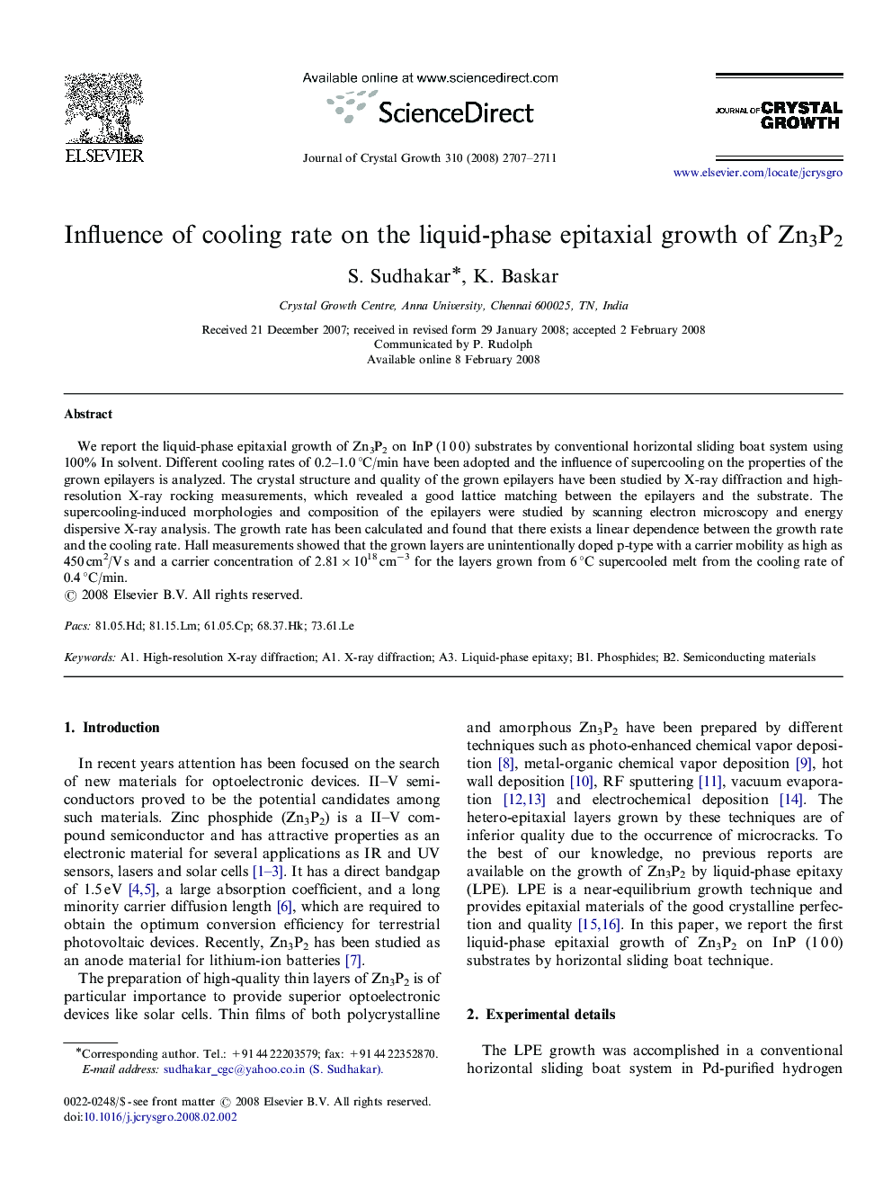 Influence of cooling rate on the liquid-phase epitaxial growth of Zn3P2