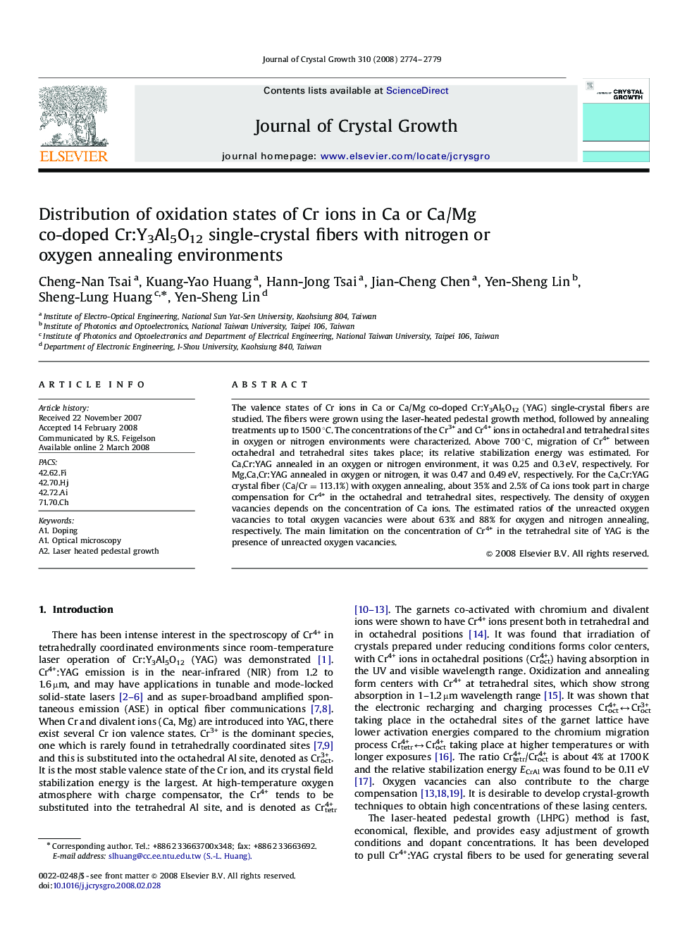 Distribution of oxidation states of Cr ions in Ca or Ca/Mg co-doped Cr:Y3Al5O12 single-crystal fibers with nitrogen or oxygen annealing environments