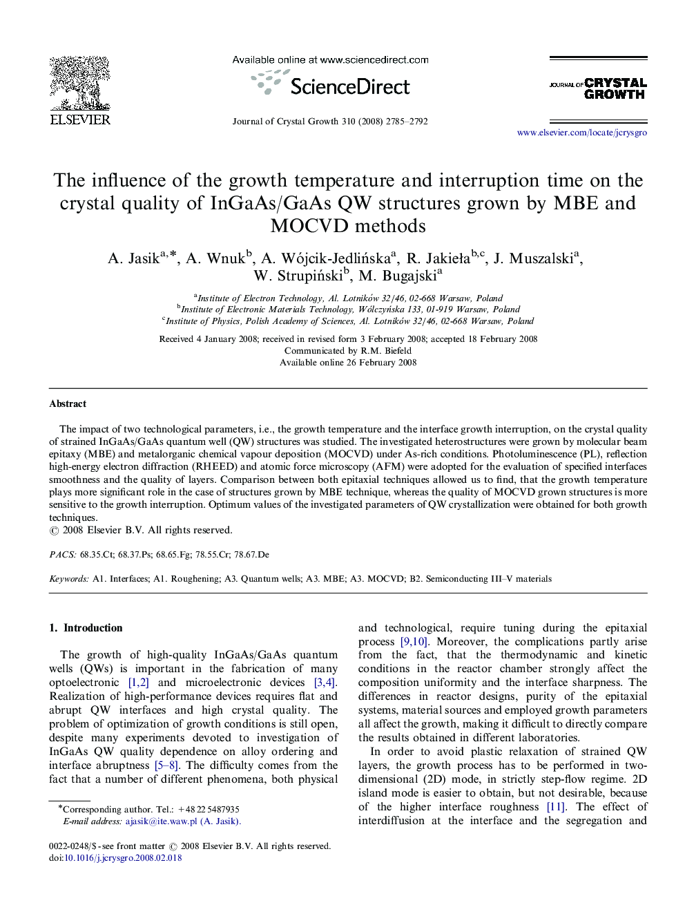 The influence of the growth temperature and interruption time on the crystal quality of InGaAs/GaAs QW structures grown by MBE and MOCVD methods