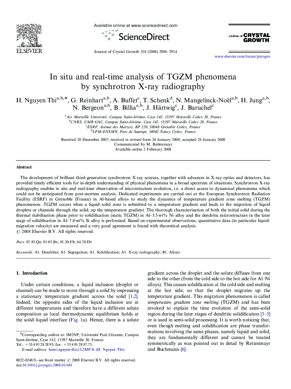 In situ and real-time analysis of TGZM phenomena by synchrotron X-ray radiography