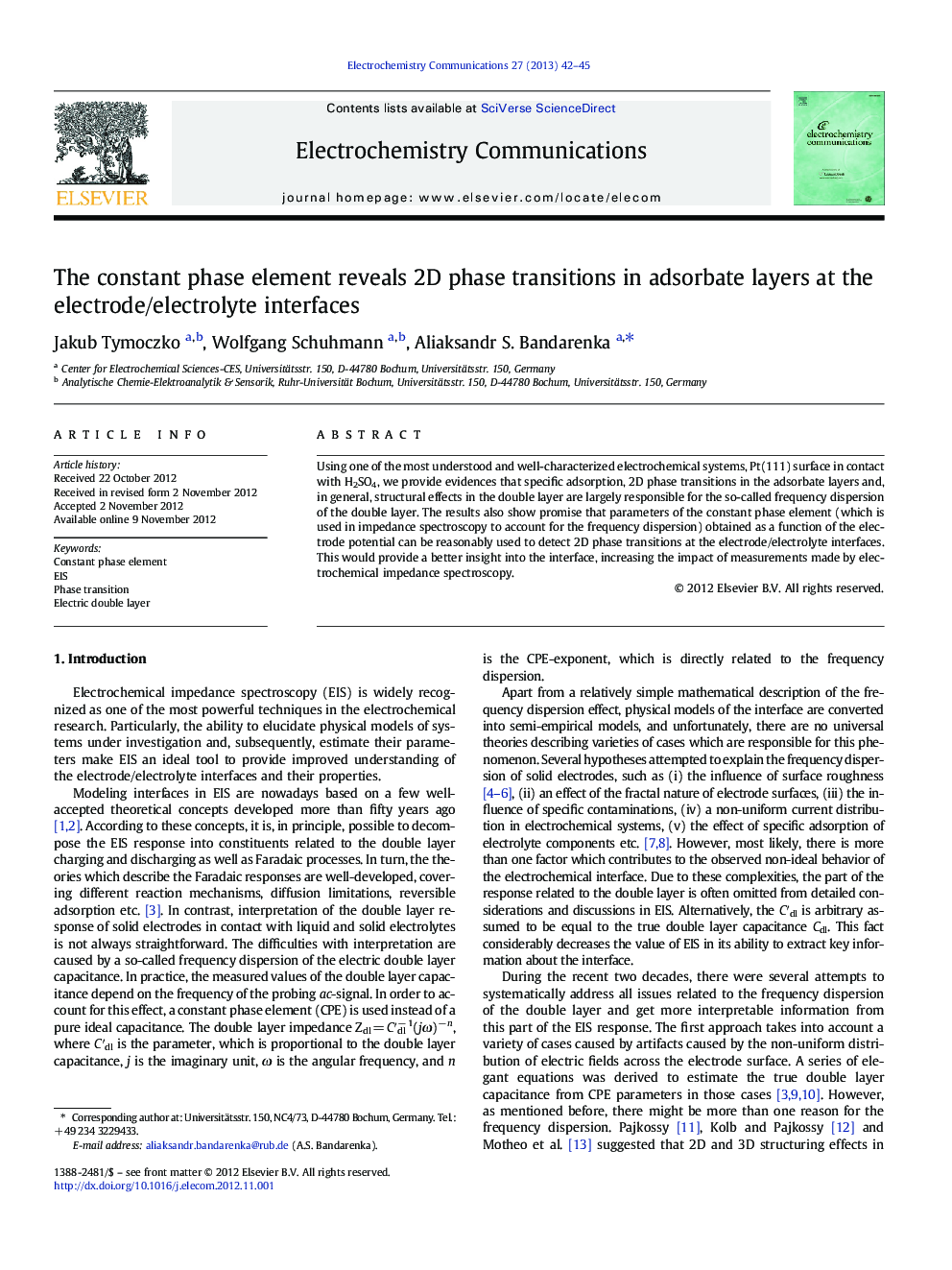 The constant phase element reveals 2D phase transitions in adsorbate layers at the electrode/electrolyte interfaces