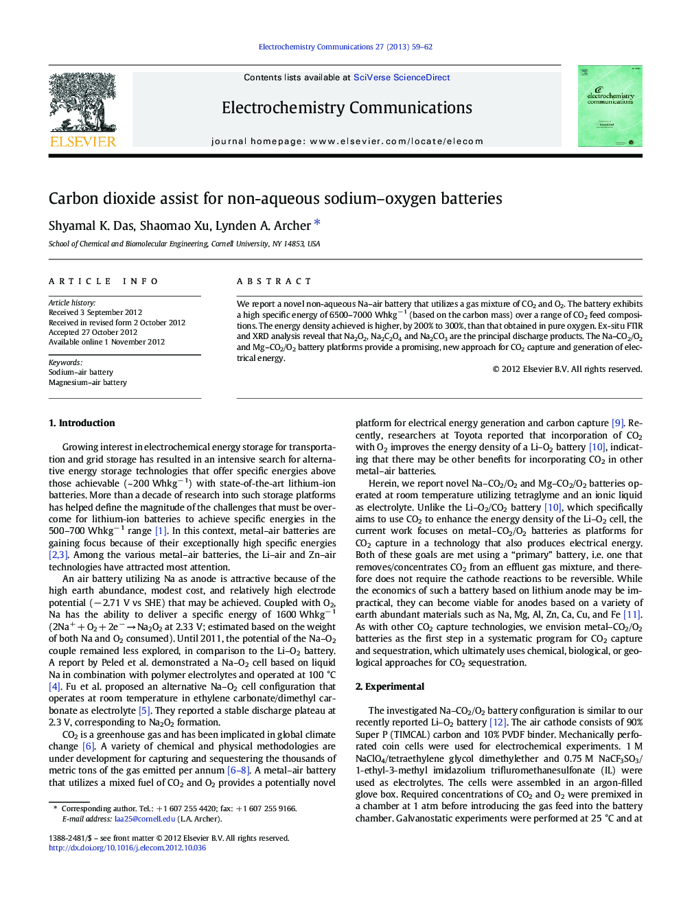 Carbon dioxide assist for non-aqueous sodium–oxygen batteries