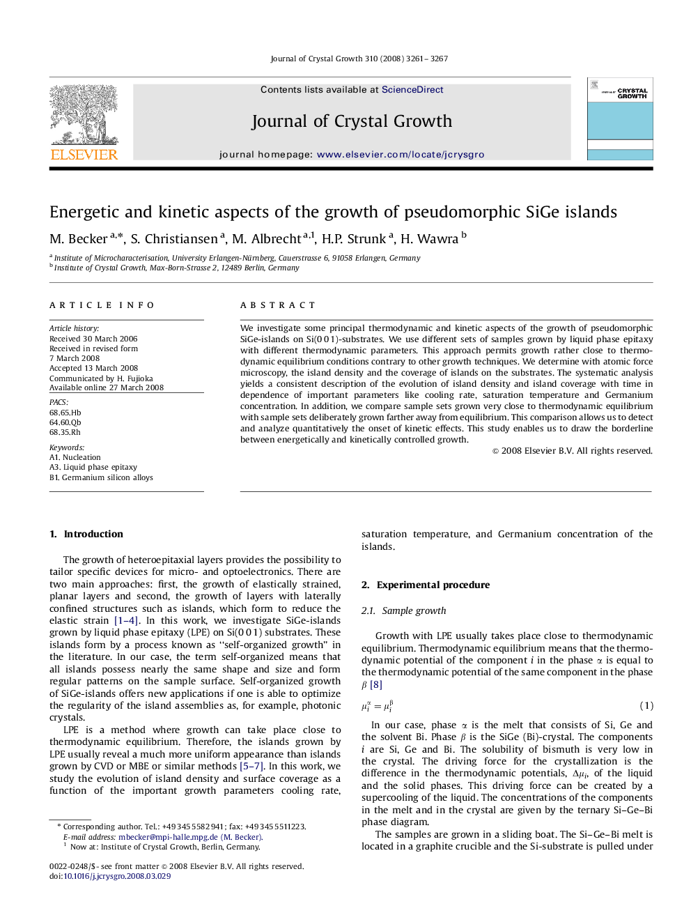 Energetic and kinetic aspects of the growth of pseudomorphic SiGe islands