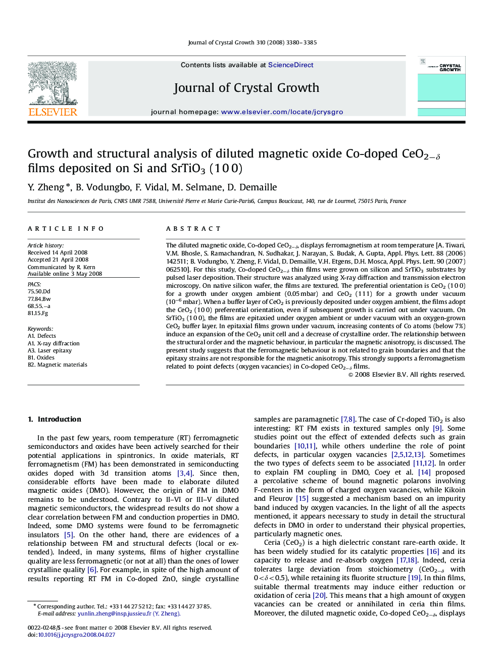 Growth and structural analysis of diluted magnetic oxide Co-doped CeO2−δ films deposited on Si and SrTiO3 (1 0 0)