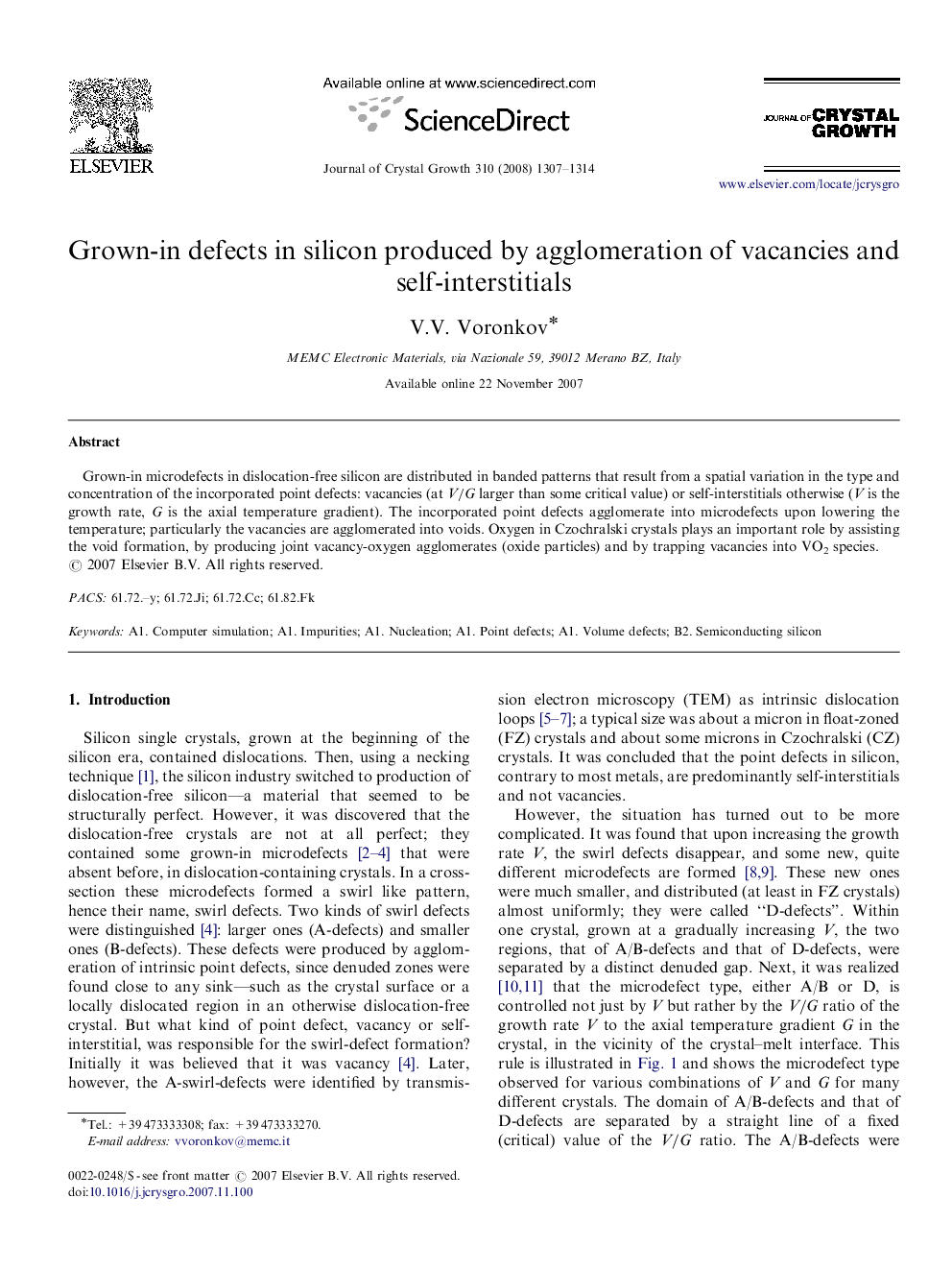 Grown-in defects in silicon produced by agglomeration of vacancies and self-interstitials