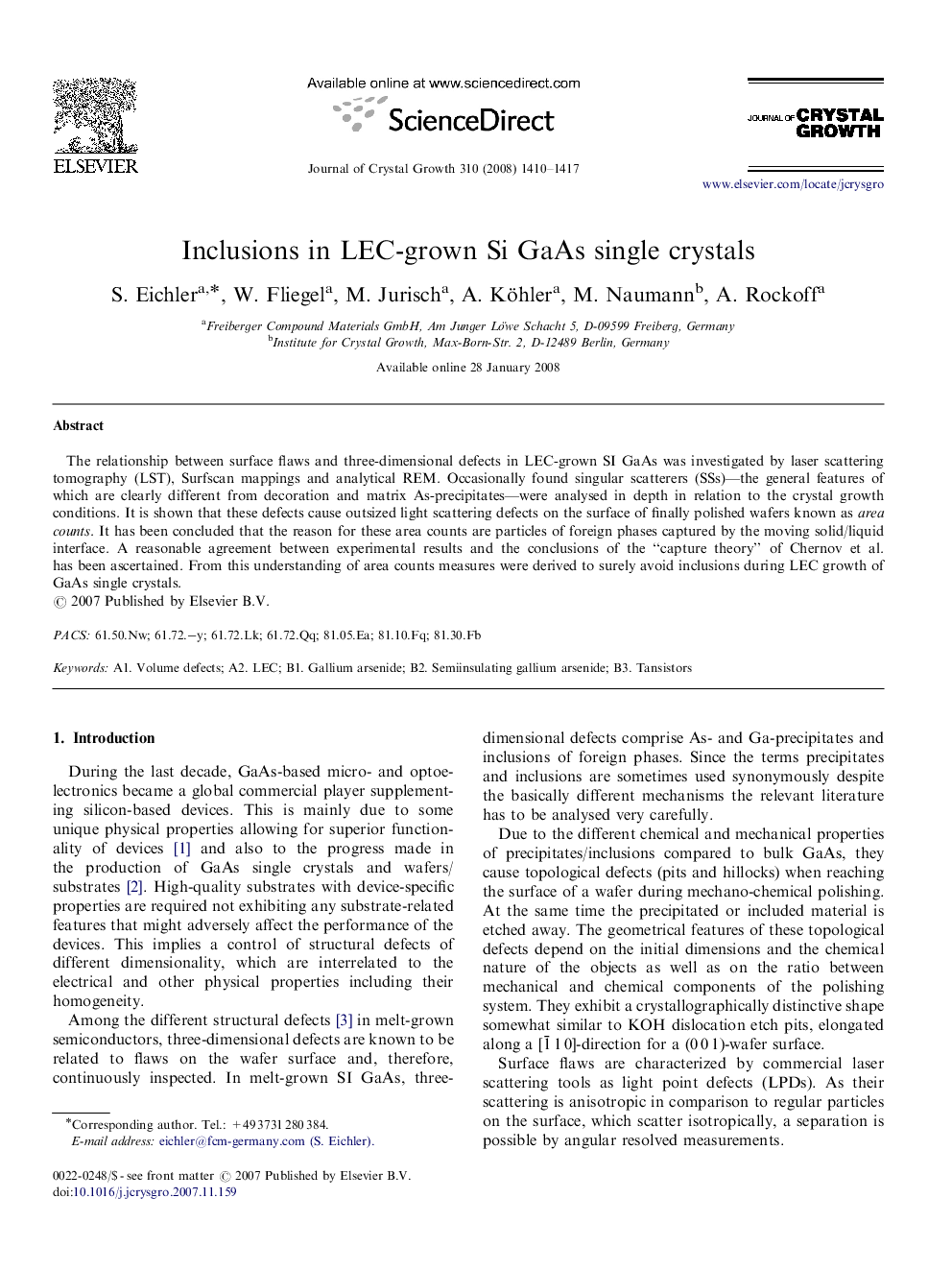 Inclusions in LEC-grown Si GaAs single crystals