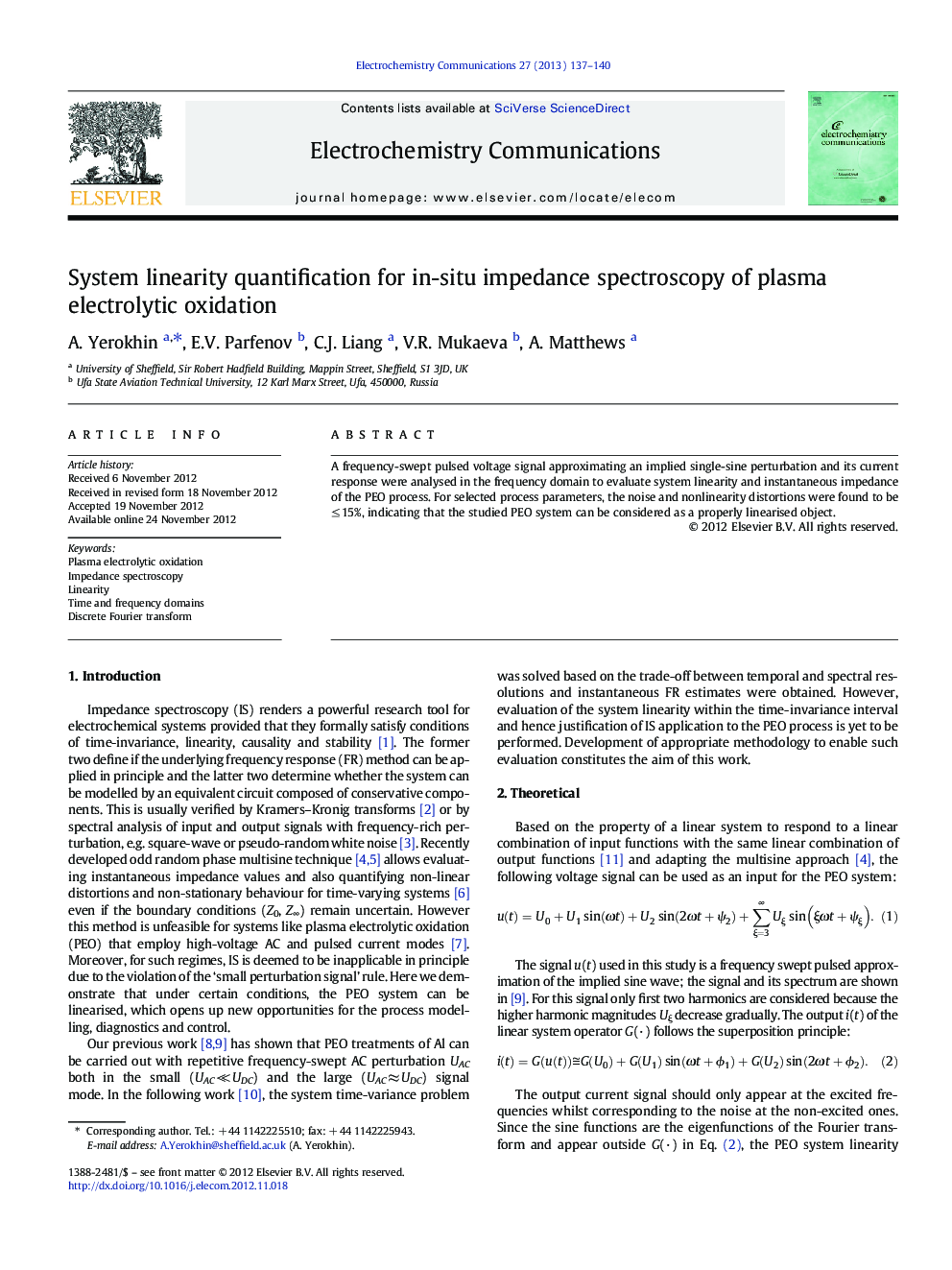 System linearity quantification for in-situ impedance spectroscopy of plasma electrolytic oxidation