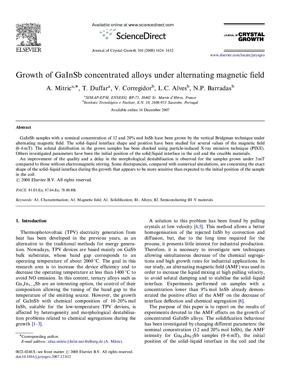 Growth of GaInSb concentrated alloys under alternating magnetic field