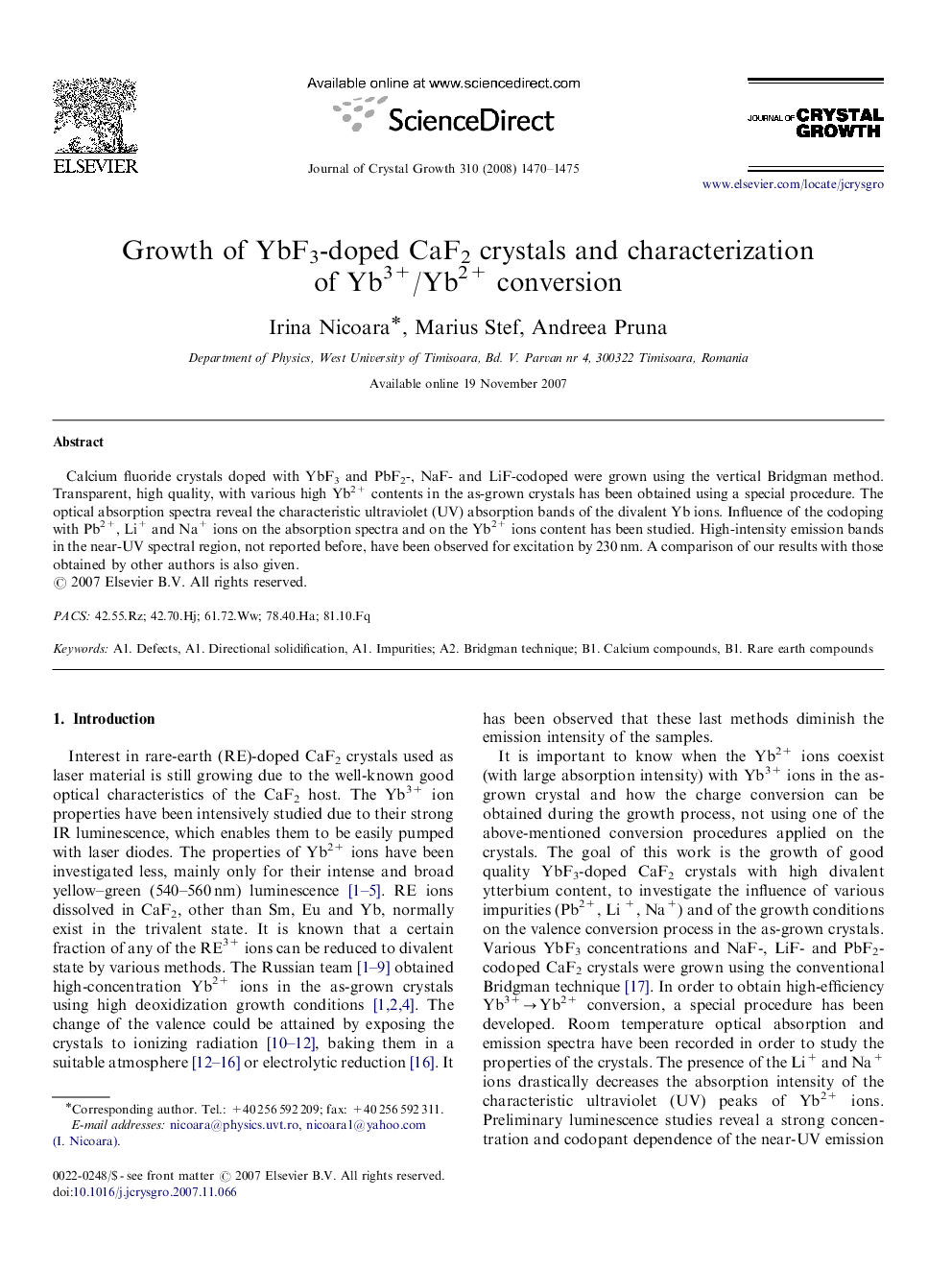 Growth of YbF3-doped CaF2 crystals and characterization of Yb3+/Yb2+ conversion