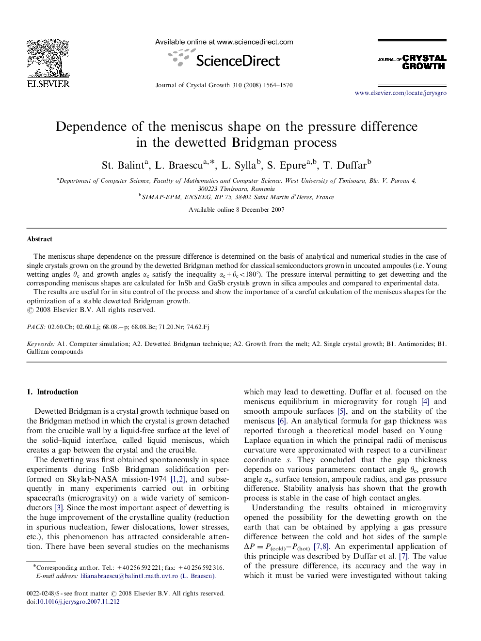 Dependence of the meniscus shape on the pressure difference in the dewetted Bridgman process