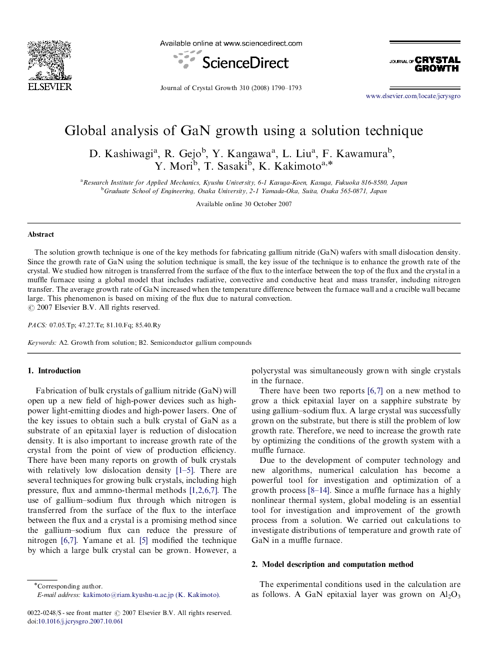 Global analysis of GaN growth using a solution technique