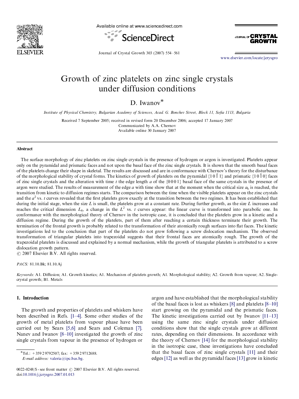 Growth of zinc platelets on zinc single crystals under diffusion conditions