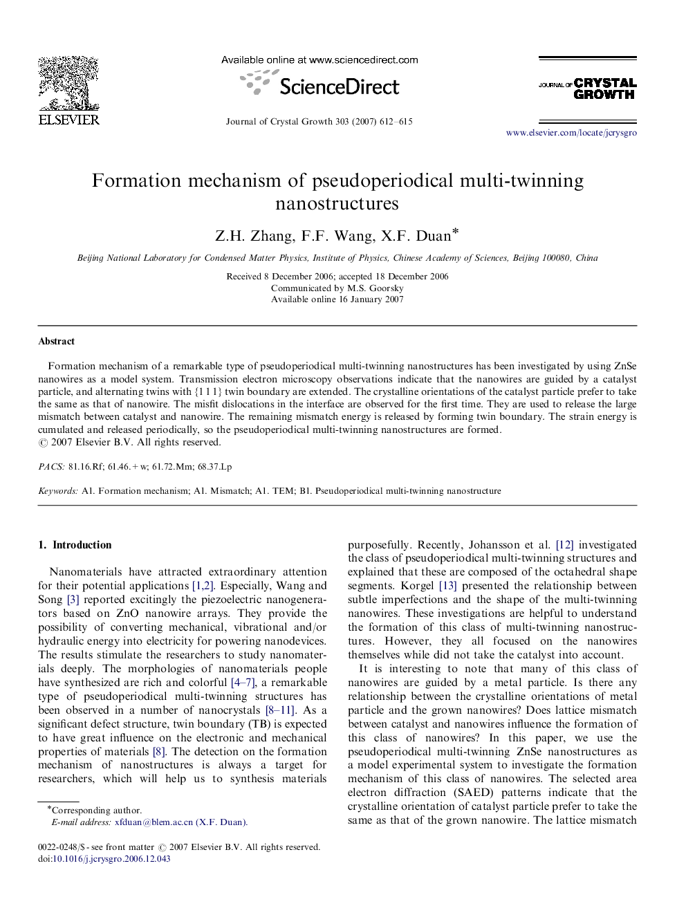 Formation mechanism of pseudoperiodical multi-twinning nanostructures