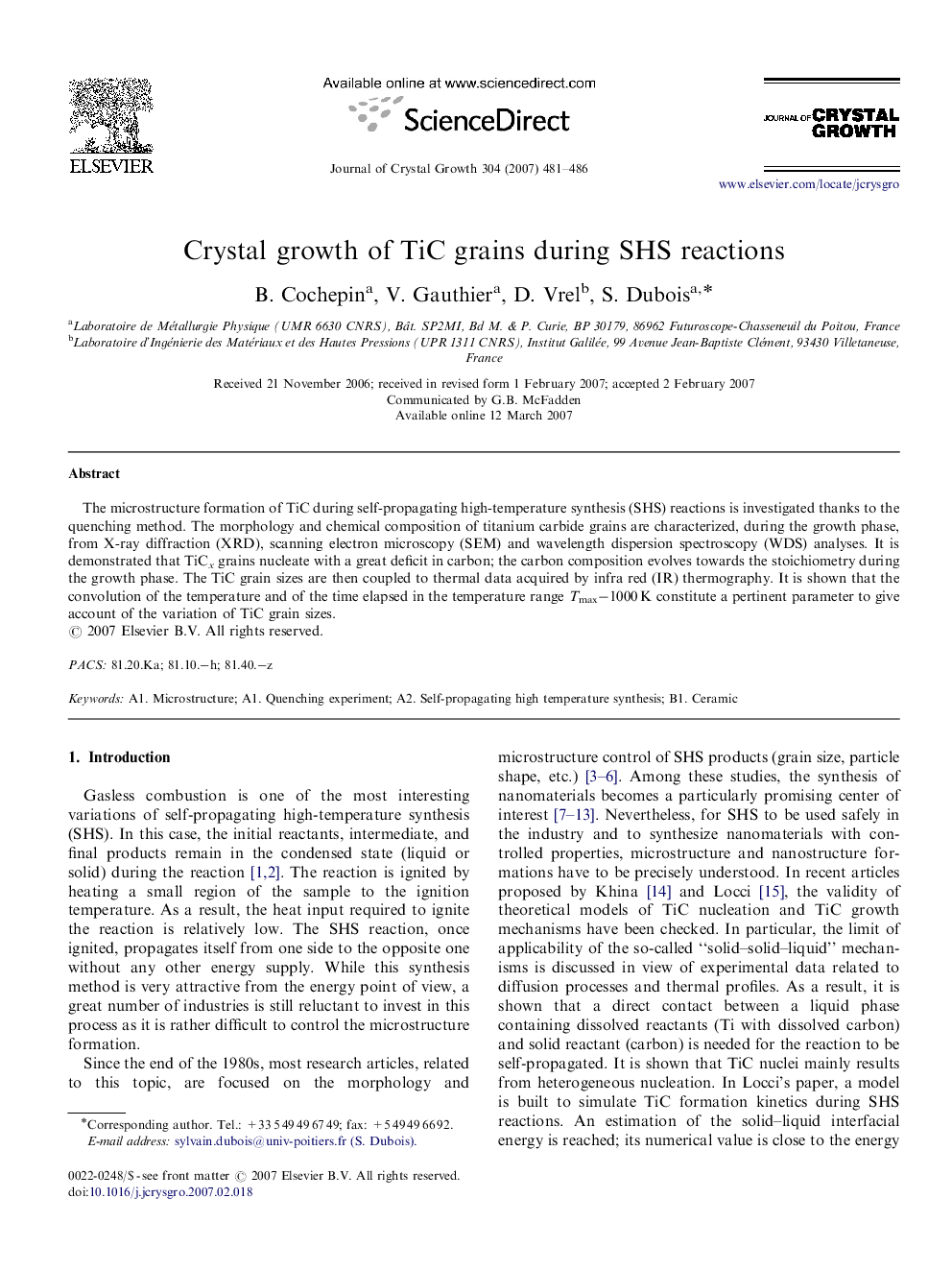Crystal growth of TiC grains during SHS reactions