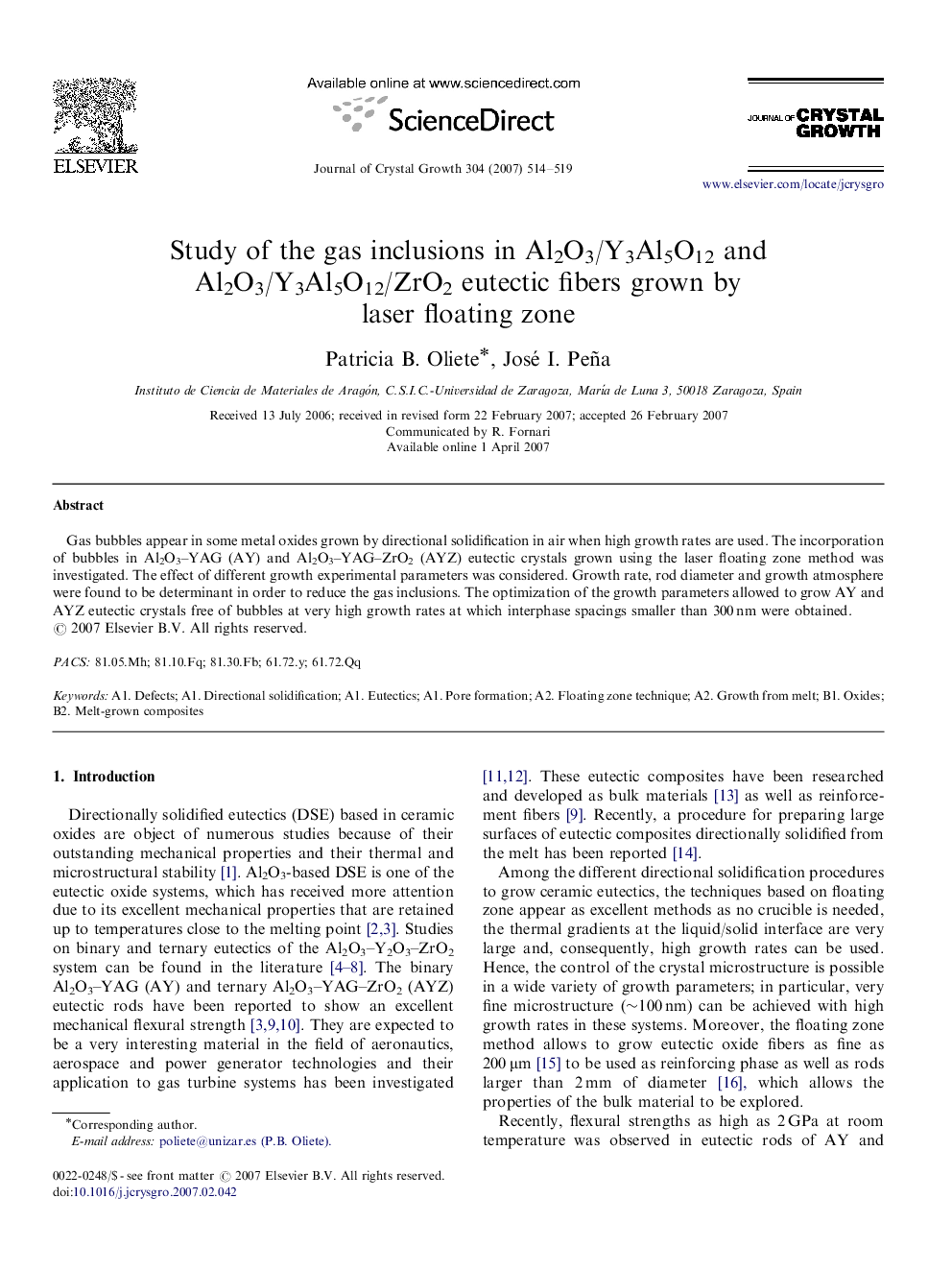 Study of the gas inclusions in Al2O3/Y3Al5O12 and Al2O3/Y3Al5O12/ZrO2 eutectic fibers grown by laser floating zone