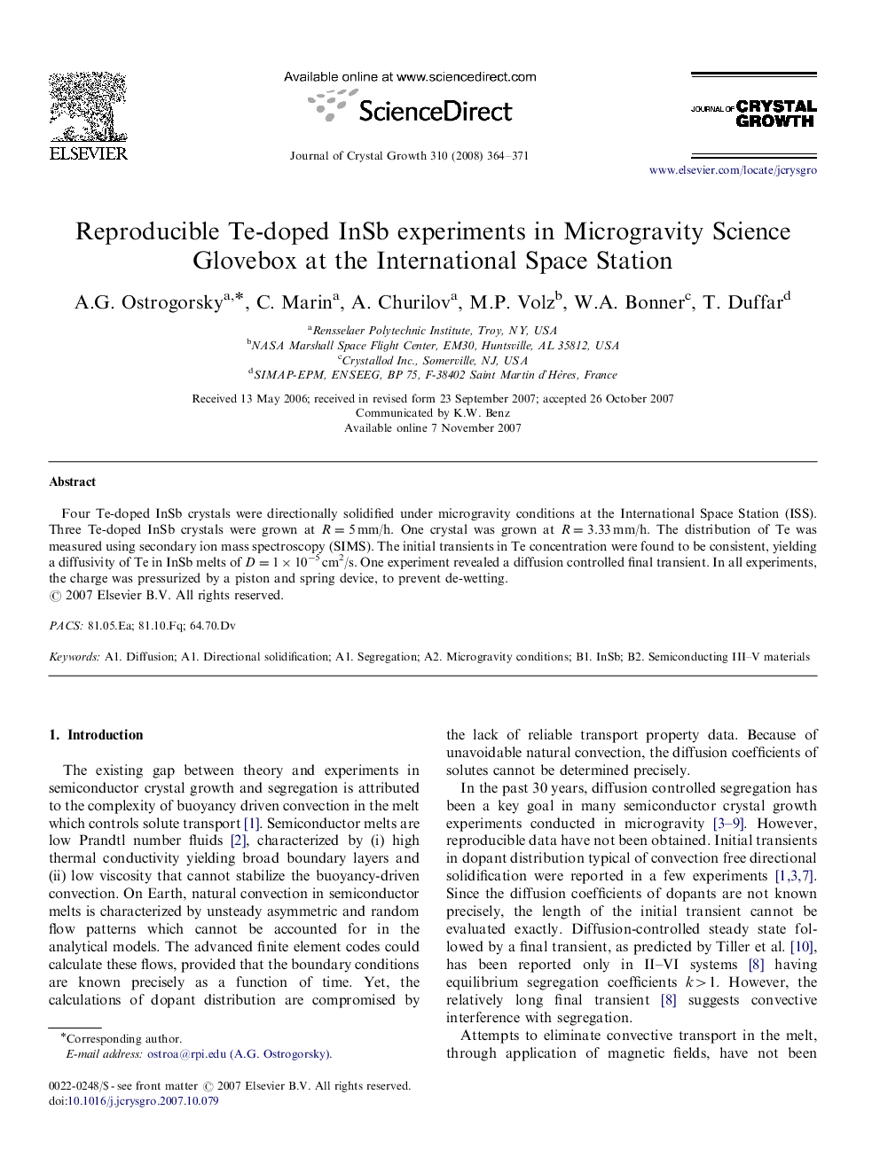 Reproducible Te-doped InSb experiments in Microgravity Science Glovebox at the International Space Station