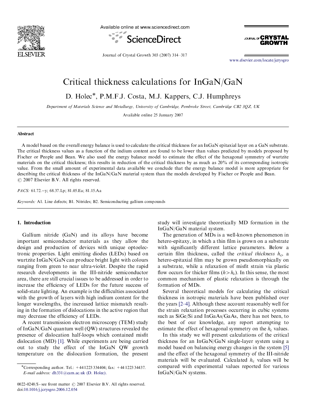 Critical thickness calculations for InGaN/GaN