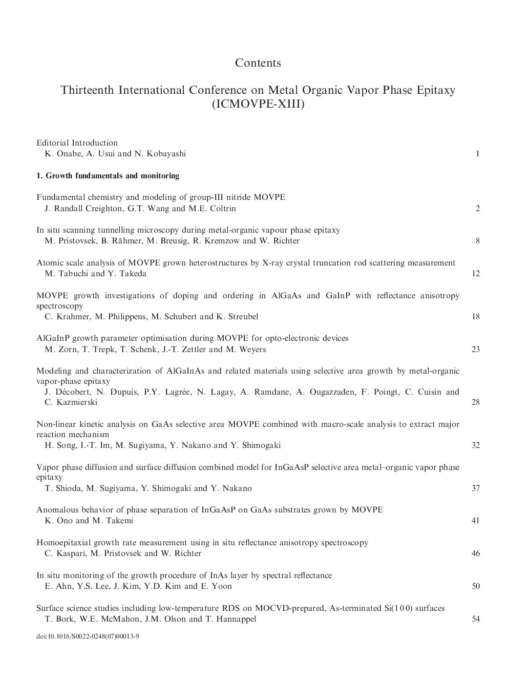 Contents ICMOVPE XIII