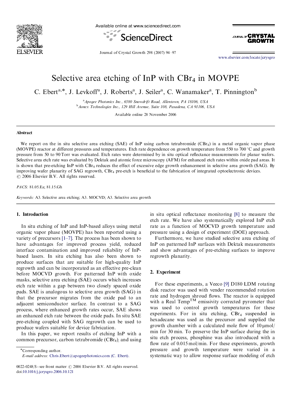 Selective area etching of InP with CBr4 in MOVPE