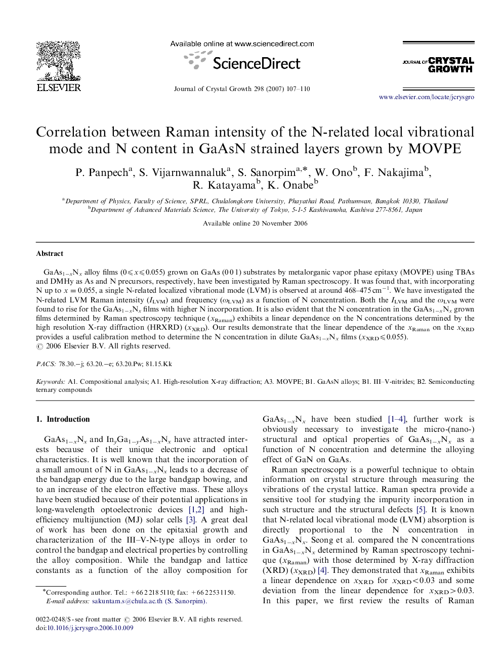 Correlation between Raman intensity of the N-related local vibrational mode and N content in GaAsN strained layers grown by MOVPE