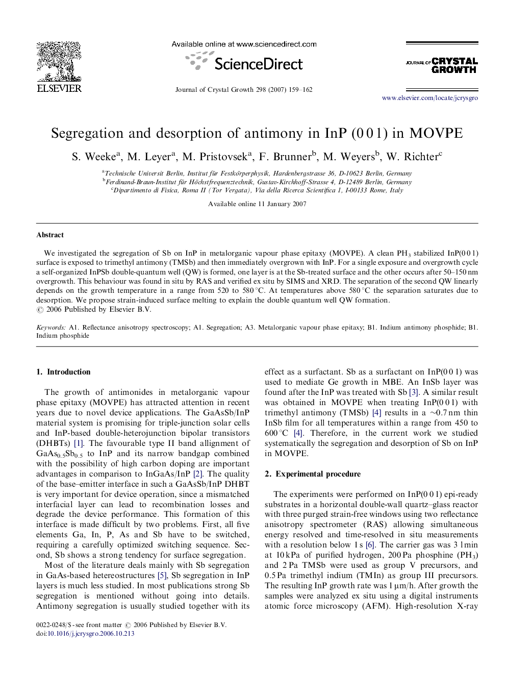 Segregation and desorption of antimony in InP (0 0 1) in MOVPE