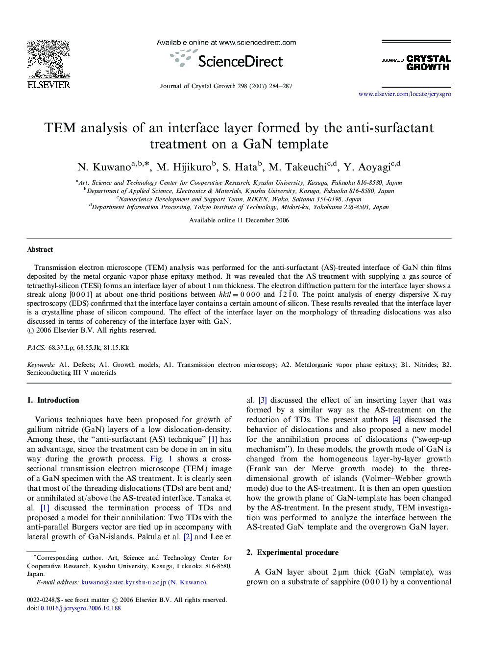 TEM analysis of an interface layer formed by the anti-surfactant treatment on a GaN template