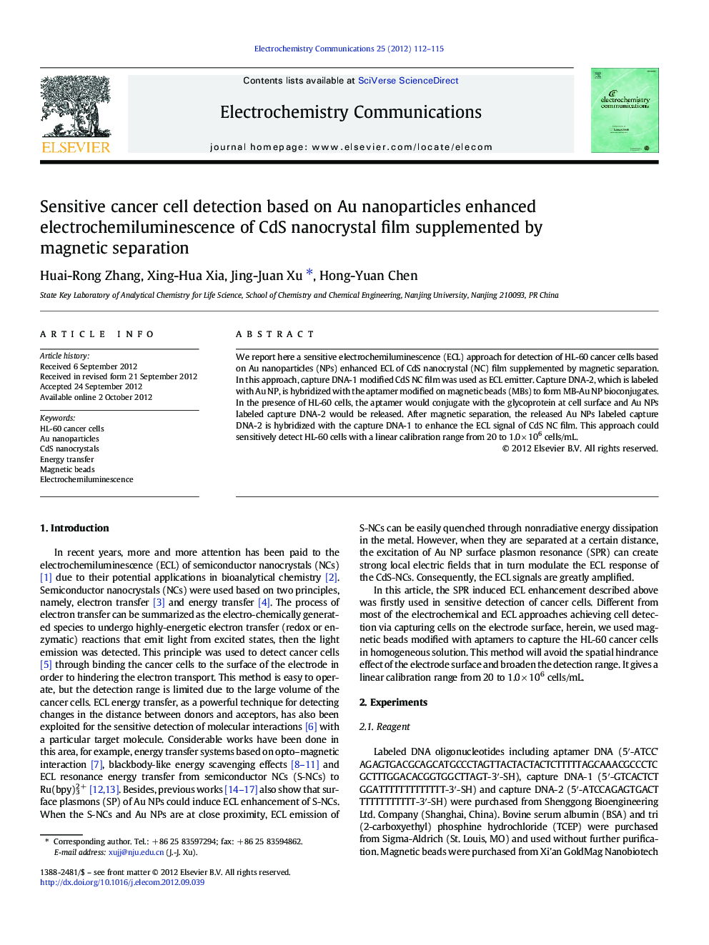 Sensitive cancer cell detection based on Au nanoparticles enhanced electrochemiluminescence of CdS nanocrystal film supplemented by magnetic separation