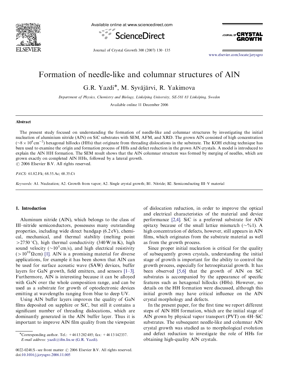 Formation of needle-like and columnar structures of AlN