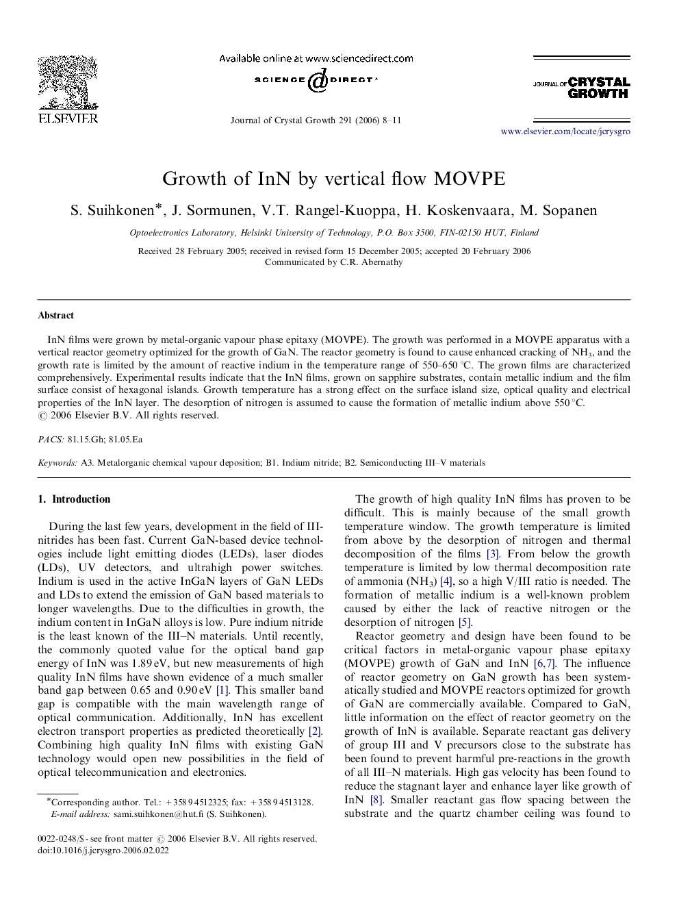 Growth of InN by vertical flow MOVPE