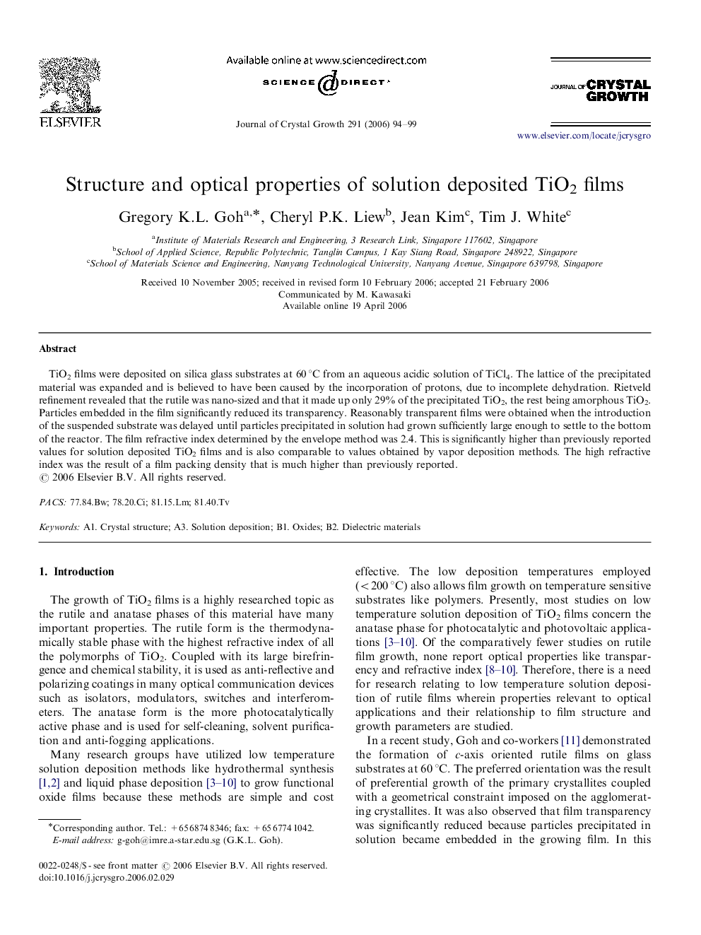 Structure and optical properties of solution deposited TiO2 films