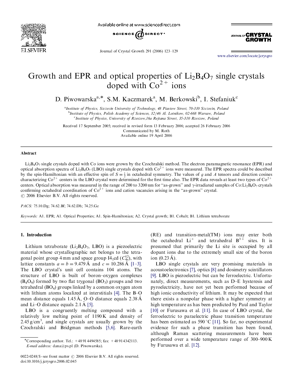 Growth and EPR and optical properties of Li2B4O7 single crystals doped with Co2+ ions