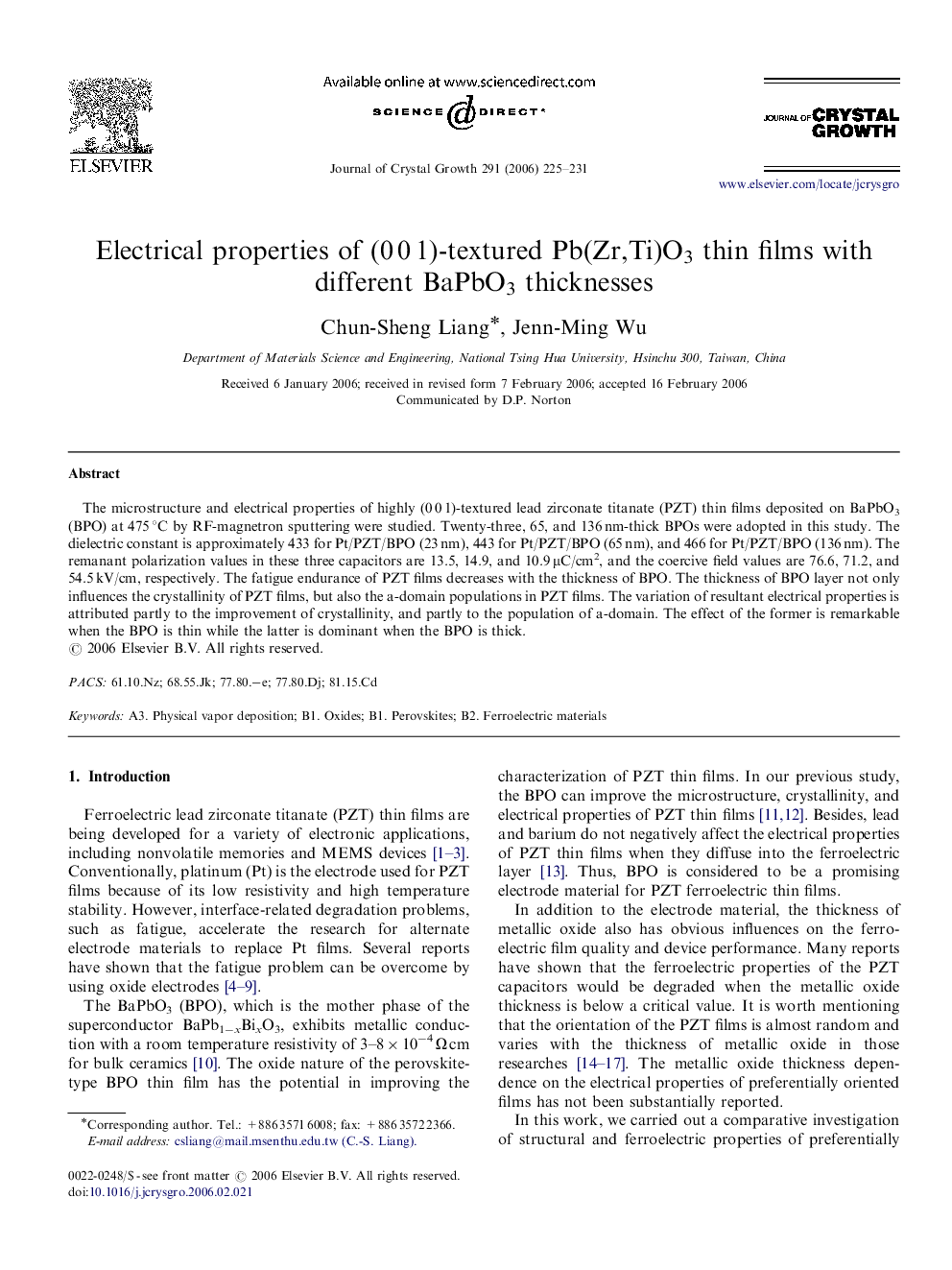 Electrical properties of (0 0 1)-textured Pb(Zr,Ti)O3 thin films with different BaPbO3 thicknesses