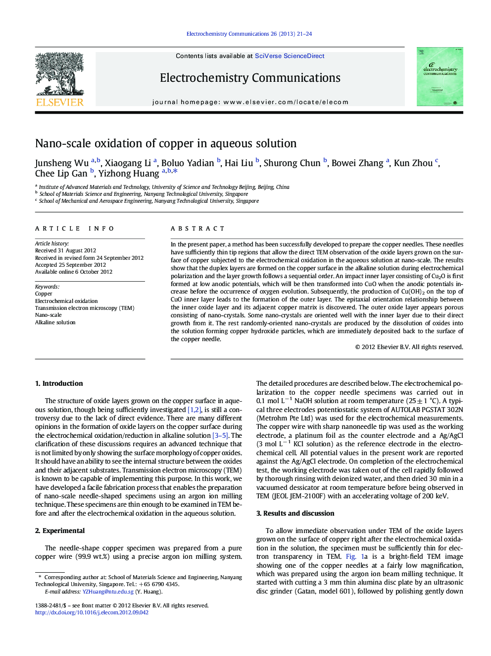 عکس صفحه اول مقاله: Nano-scale oxidation of copper in aqueous solution Nano-scale oxidation of copper in aqueous solution