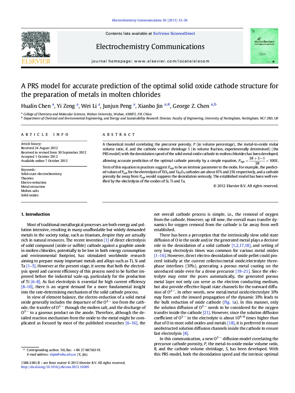 A PRS model for accurate prediction of the optimal solid oxide cathode structure for the preparation of metals in molten chlorides