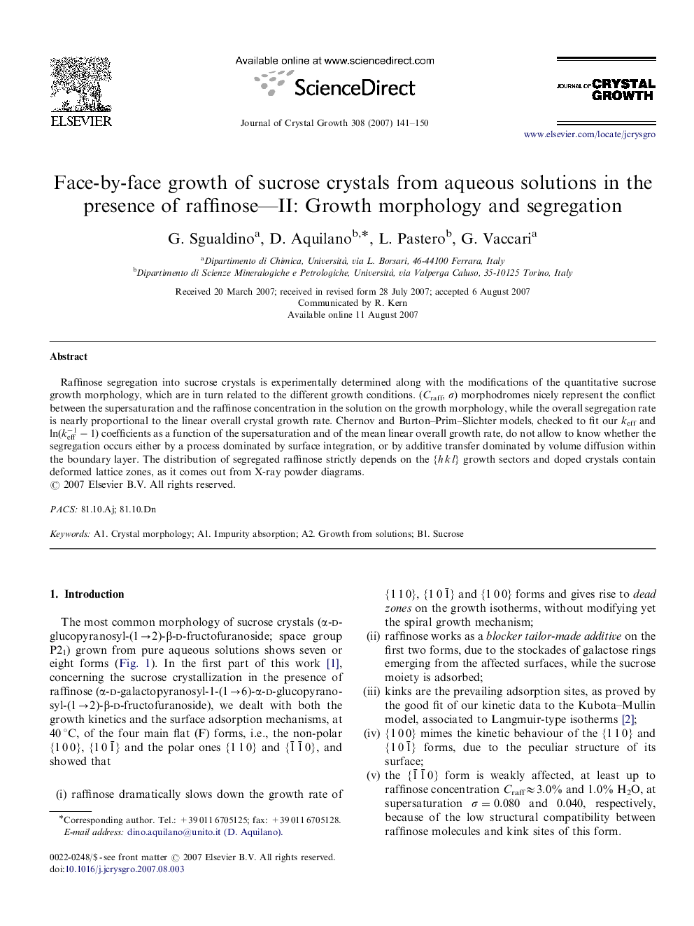 Face-by-face growth of sucrose crystals from aqueous solutions in the presence of raffinose—II: Growth morphology and segregation