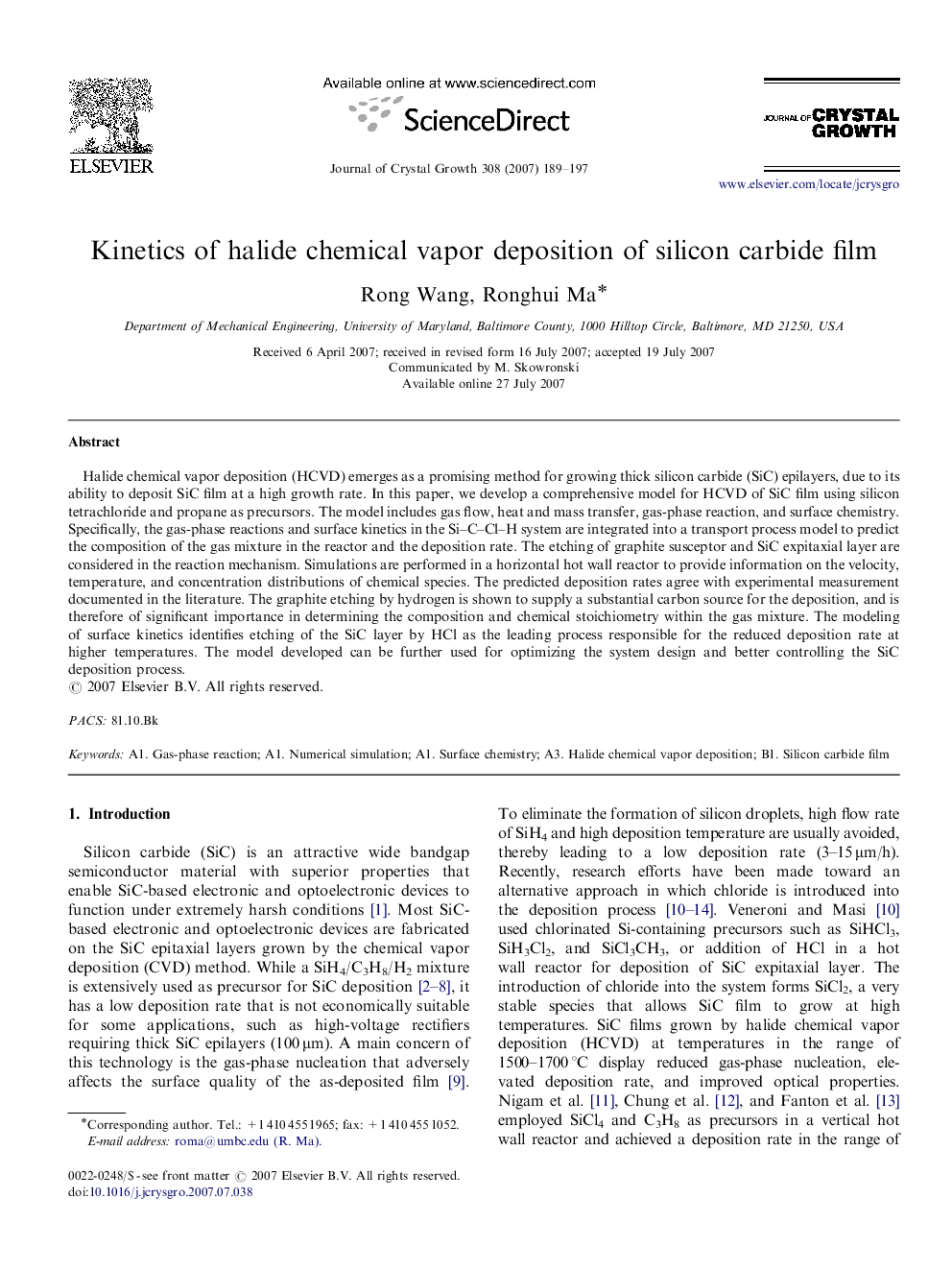 Kinetics of halide chemical vapor deposition of silicon carbide film