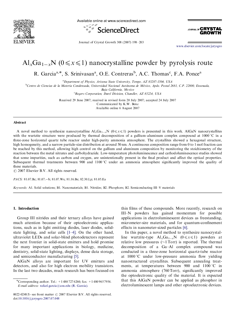 AlxGa1âxN (0â©½xâ©½1) nanocrystalline powder by pyrolysis route