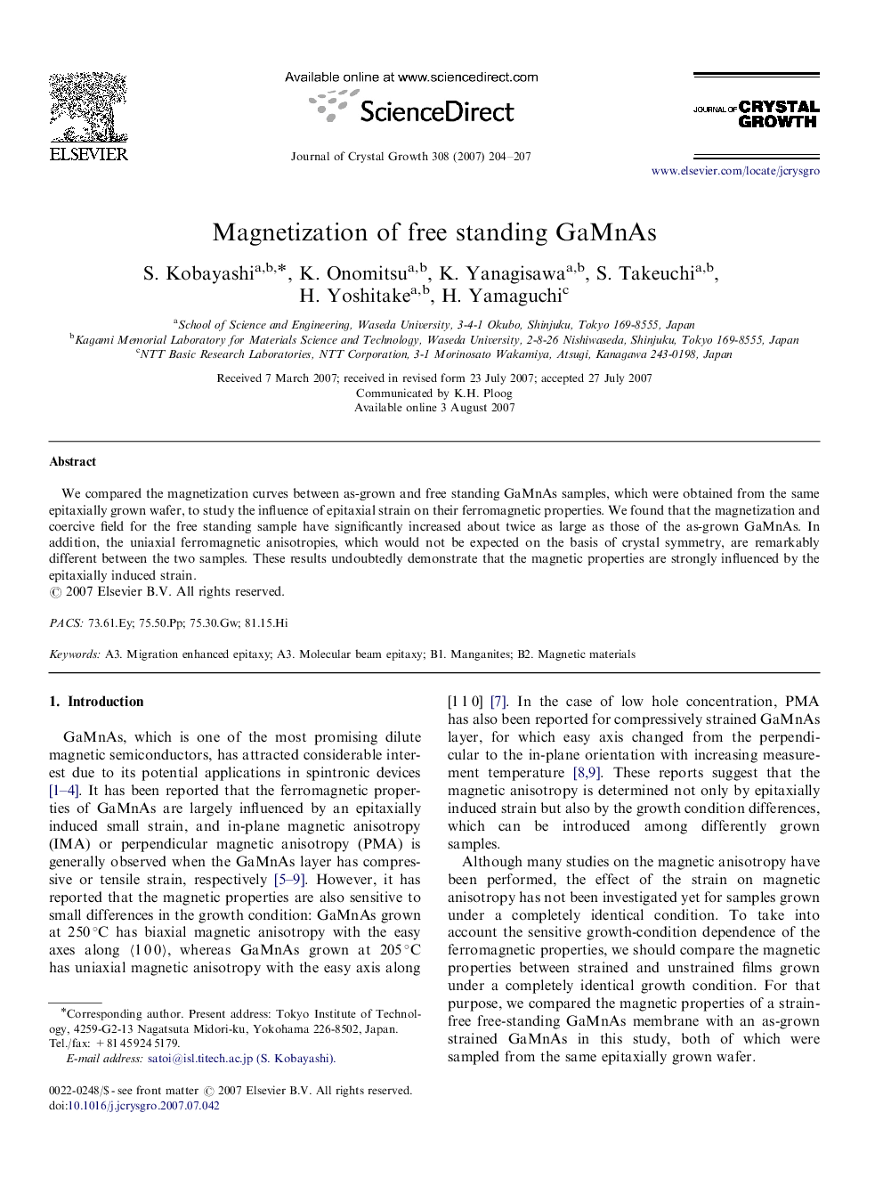 Magnetization of free standing GaMnAs