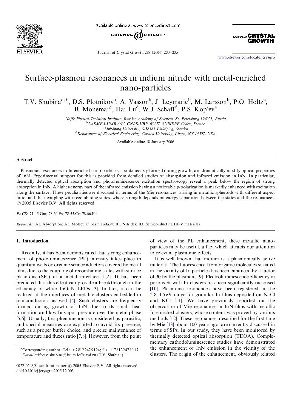 Surface-plasmon resonances in indium nitride with metal-enriched nano-particles