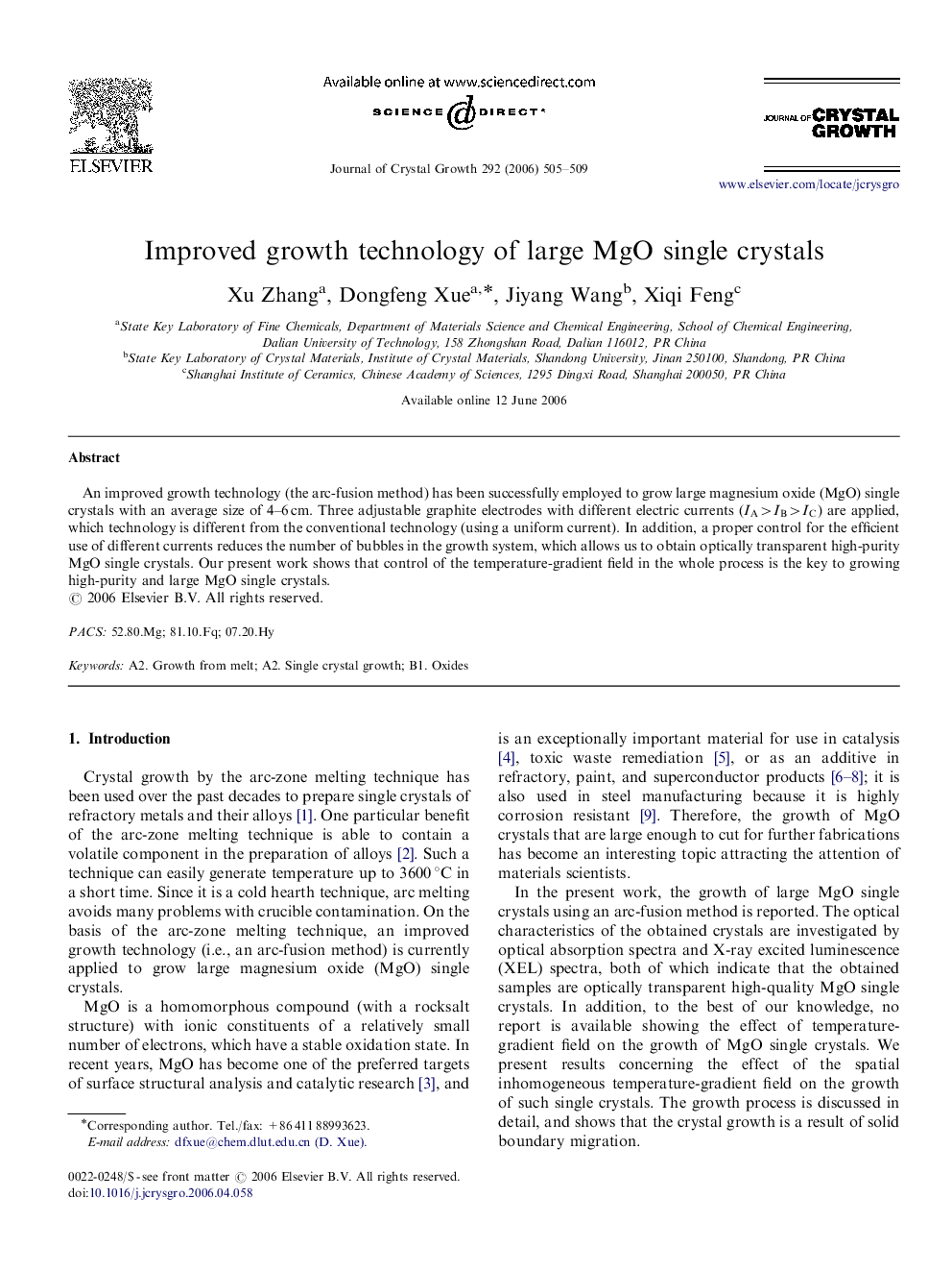 Improved growth technology of large MgO single crystals