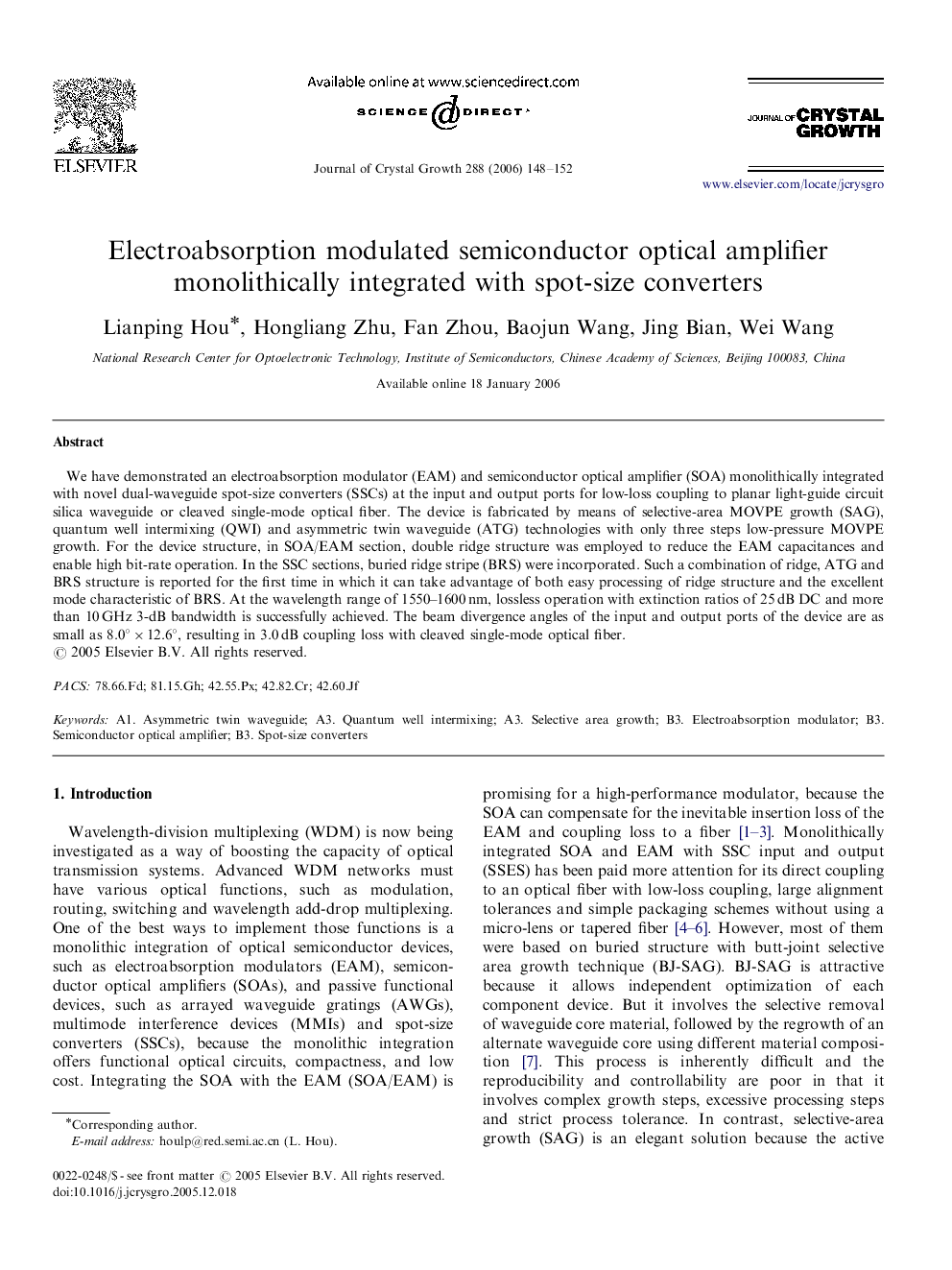 Electroabsorption modulated semiconductor optical amplifier monolithically integrated with spot-size converters