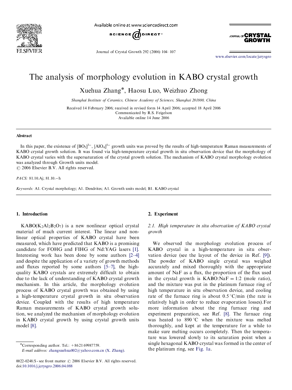 The analysis of morphology evolution in KABO crystal growth