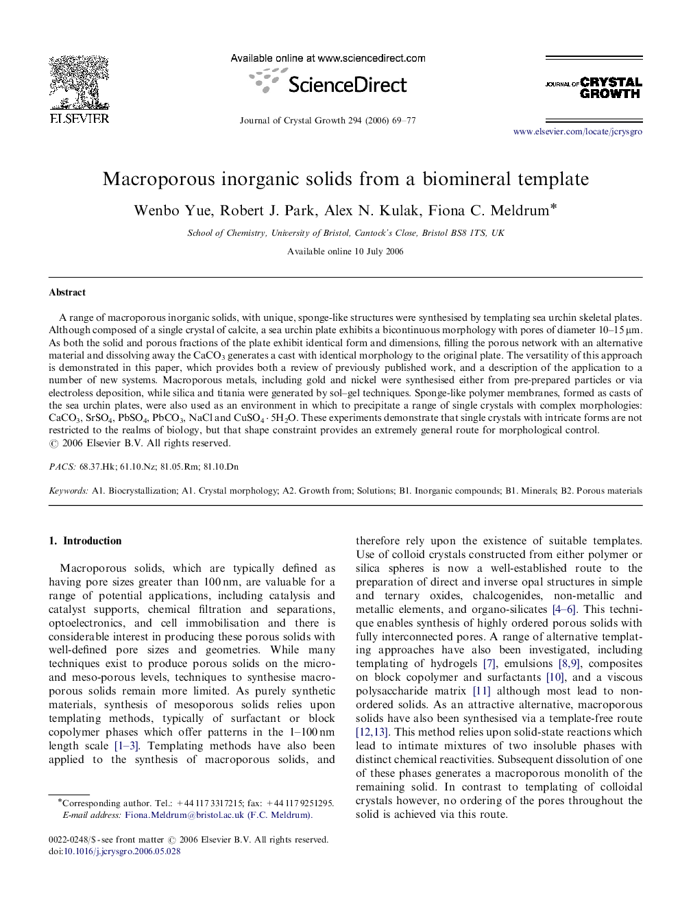 Macroporous inorganic solids from a biomineral template