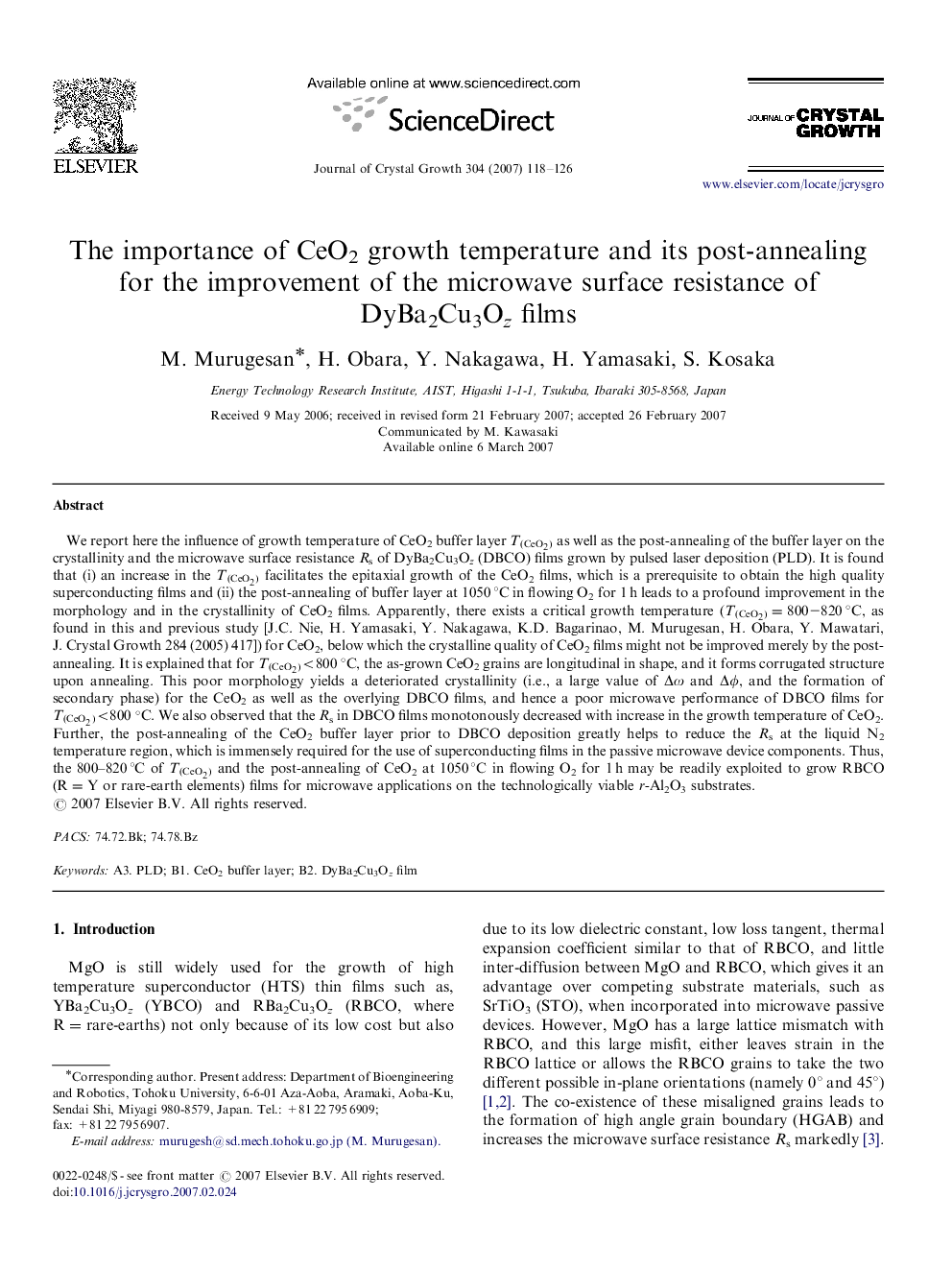 The importance of CeO2 growth temperature and its post-annealing for the improvement of the microwave surface resistance of DyBa2Cu3Oz films