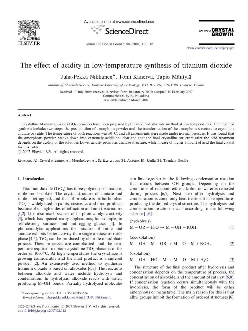 The effect of acidity in low-temperature synthesis of titanium dioxide