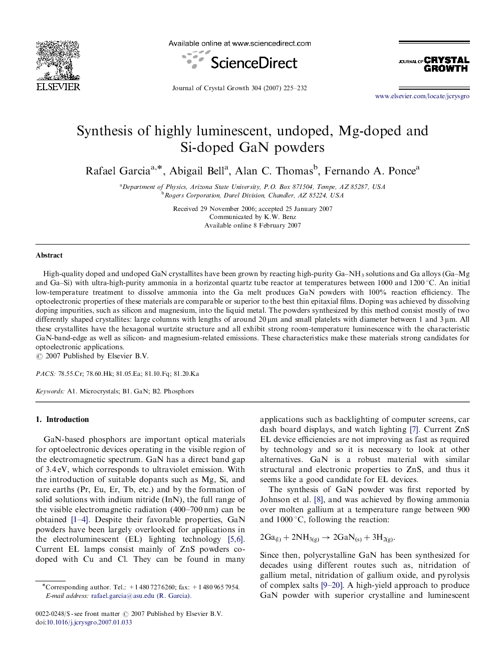 Synthesis of highly luminescent, undoped, Mg-doped and Si-doped GaN powders